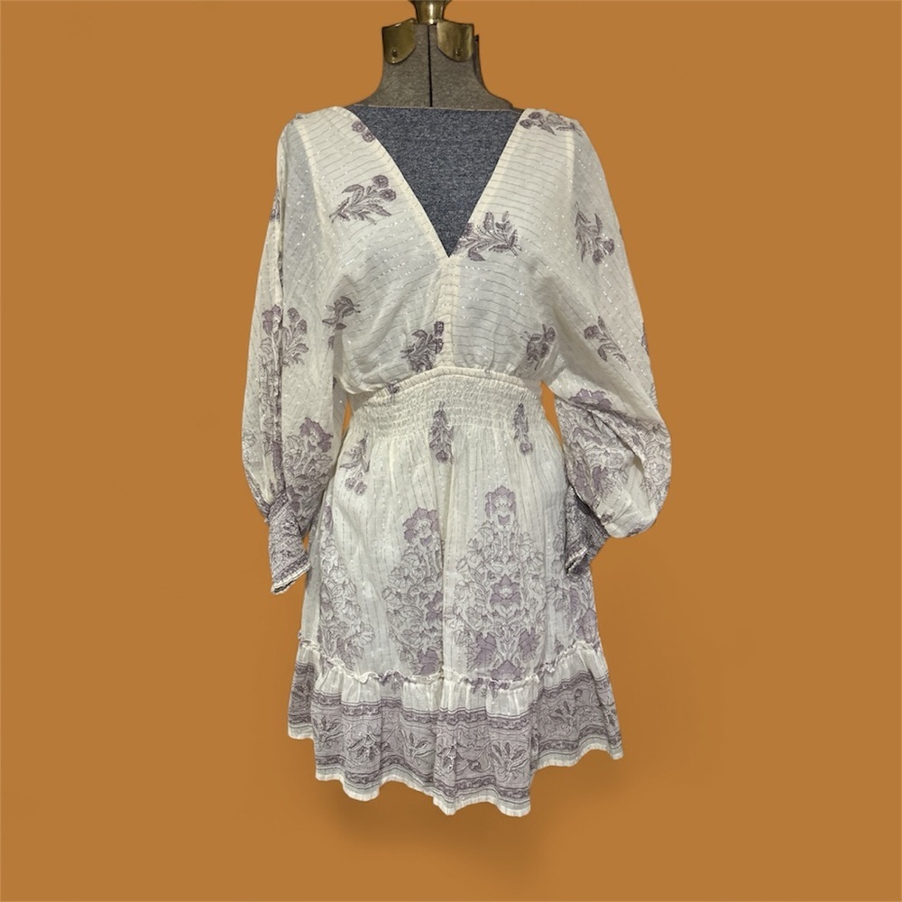 Lovestitch Ivory and Lavender Long Sleeve Dress - Picture 1 of 5